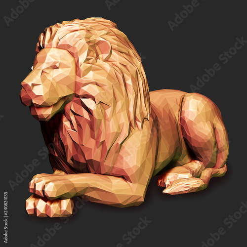 Fototapeta Naklejka Na Ścianę i Meble -  Low poly lion on grey background.  Art concept. 3D rendering. 