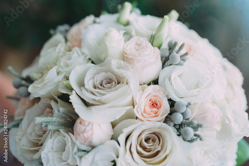 beautiful wedding bouquet of different flowers. nice