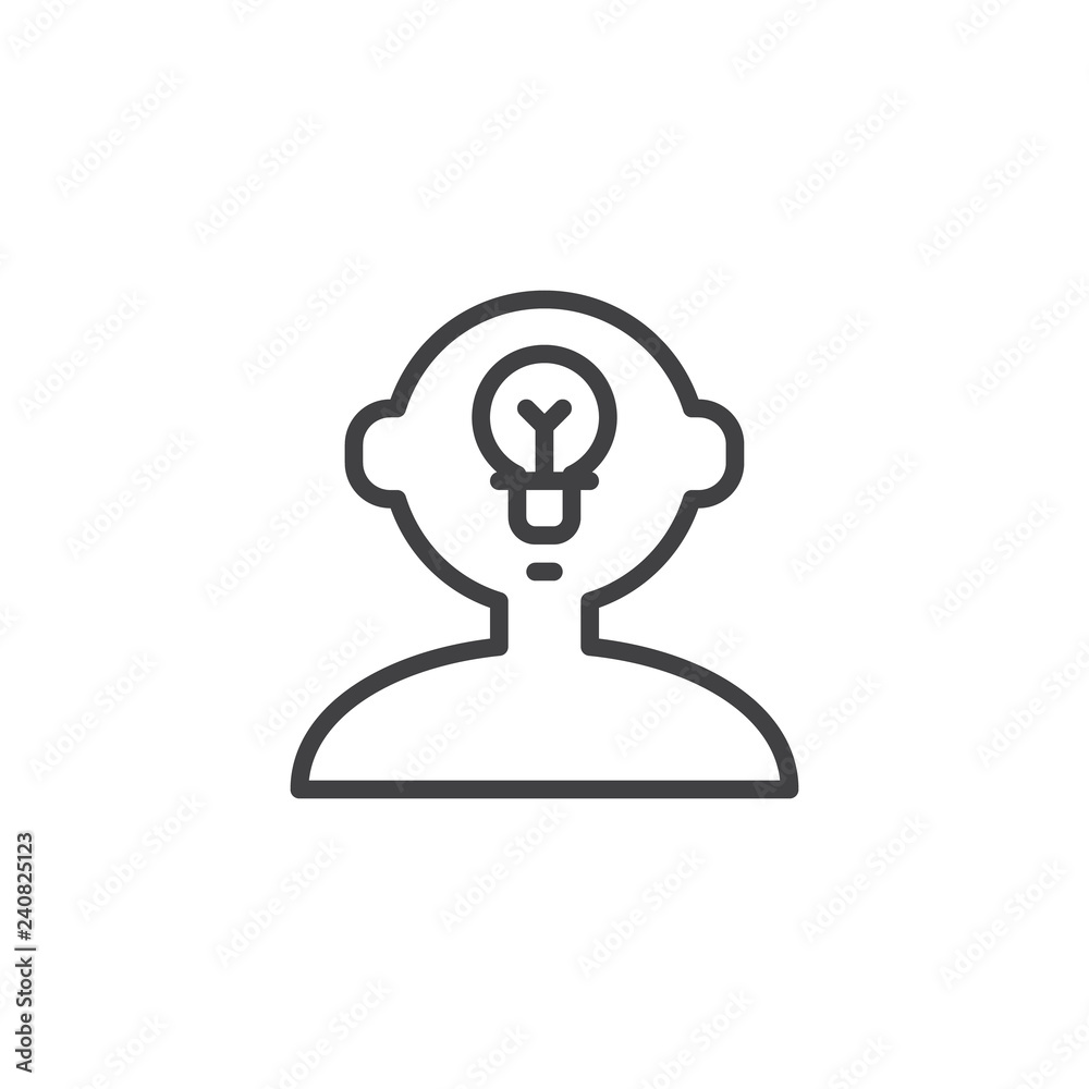 Idea human mind outline icon. linear style sign for mobile concept and web design. Man with light bulb head simple line vector icon. Symbol, logo illustration. Pixel perfect vector graphics Idea human mind outline icon. linear style sign for mobile concept and web design. Man with light bulb head simple line vector icon. Symbol, logo illustration. Pixel perfect vector graphics