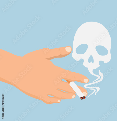 hand with cigarette  smoke skull vector