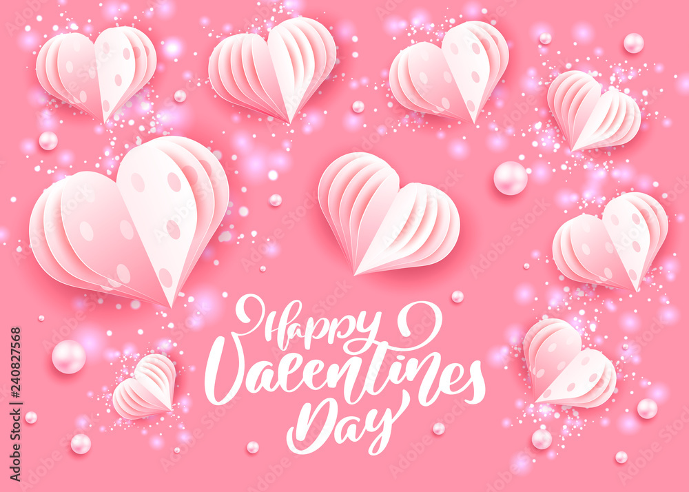 Happy valentines day and weeding design elements with sparkles. Vector illustration. Pink Background With Ornaments, Hearts. Doodles and curls, clouds, bows. Be my Valentine. Happy valentines day and weeding design elements with sparkles. Vector illustration. Pink Background With Ornaments, Hearts. Doodles and curls, clouds, bows. Be my Valentine.
