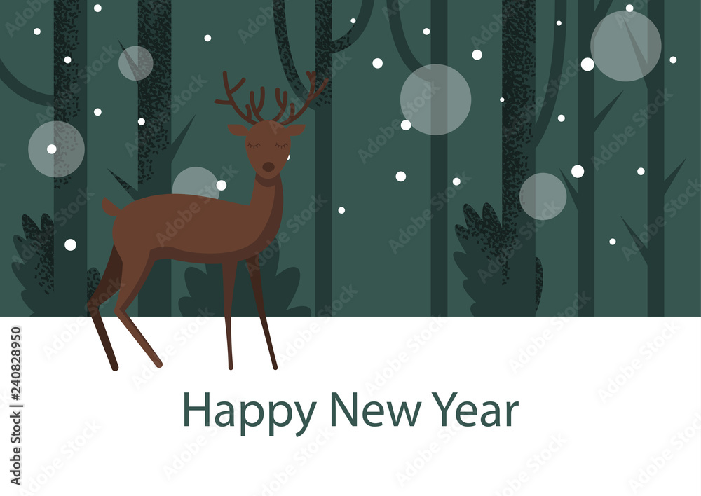 Flat illustration with deer standing Flat illustration with deer standing