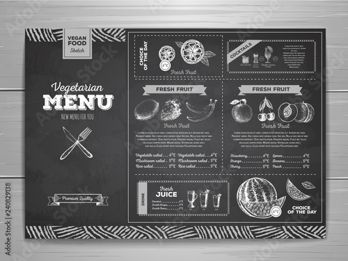 Vintage chalk drawing vegetarian food menu design.  Fresh fruit sketch