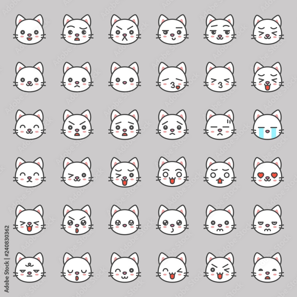 Cute cat emotion face in various expession, editable line icon