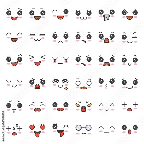 cute emotion face in various expession, editable stroke icon set 5