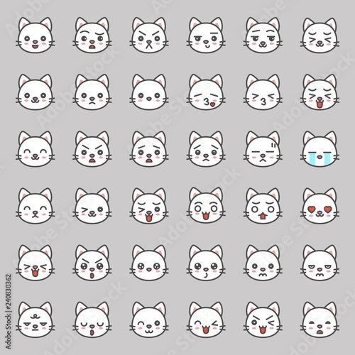 Cute cat emotion face in various expession, editable line icon
