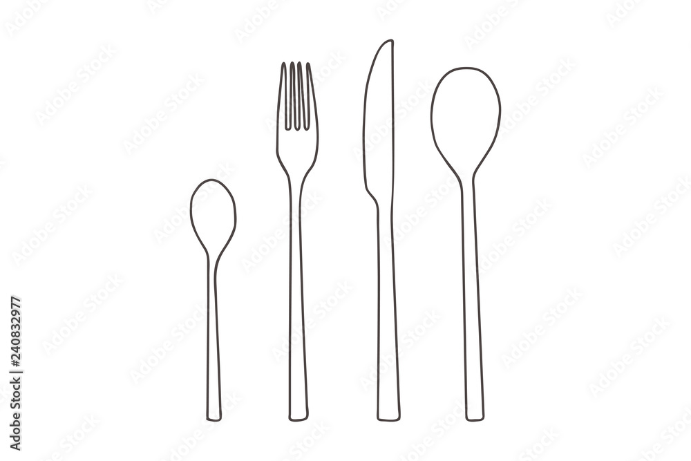 Line Art illustration - small spoon, fork, knife, big spoon Line Art illustration - small spoon, fork, knife, big spoon
