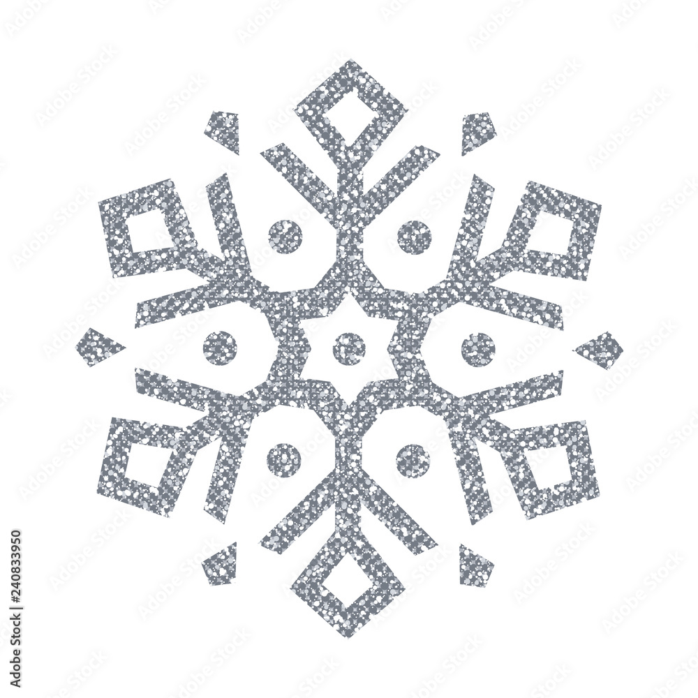 Silver Christmas Snowflake. Glitter Crystal. Silver Christmas Snowflake. Glitter Crystal.