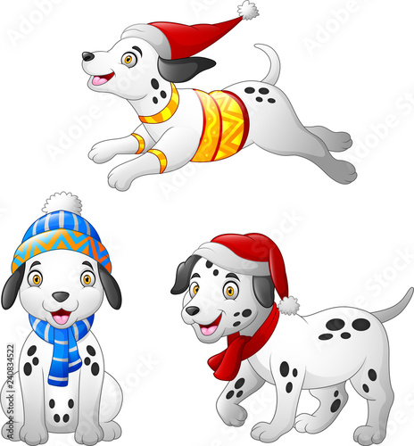 Cartoon Dalmatian dog wearing a winter hat and scarf