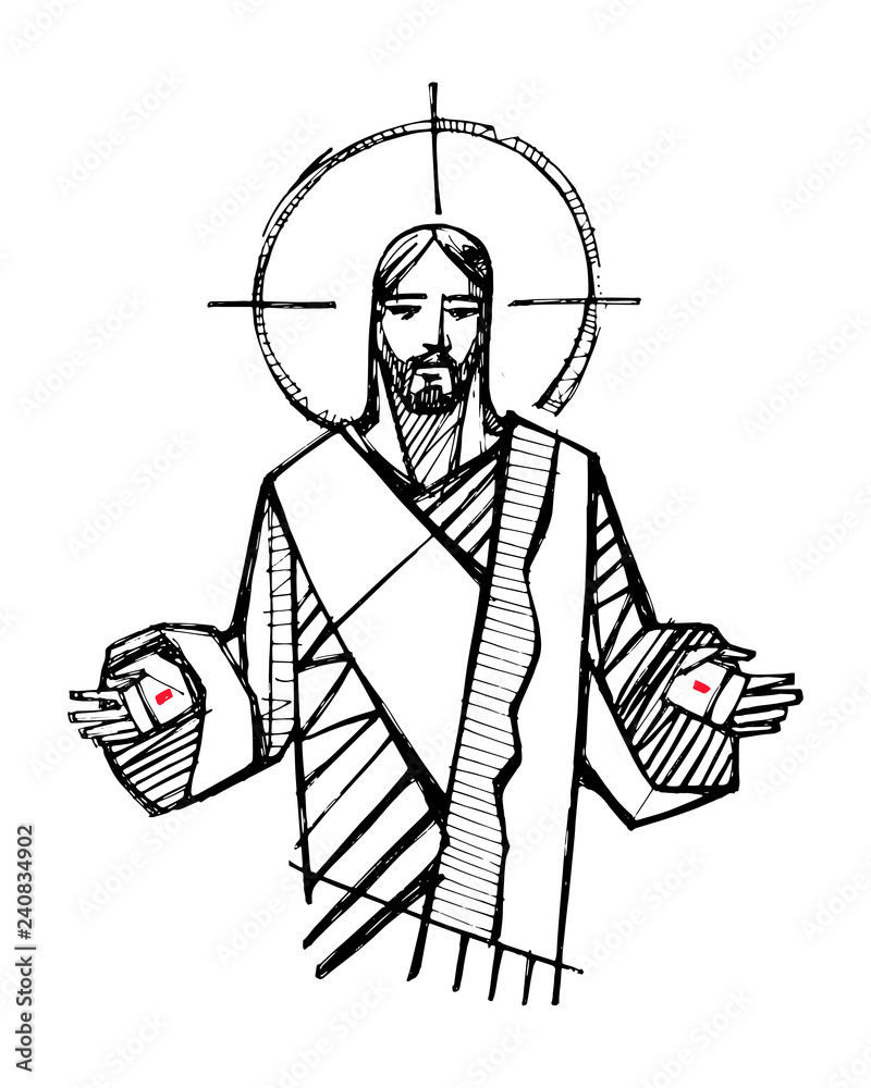 Jesus Christ with open hands illustration Stock Vector | Adobe Stock