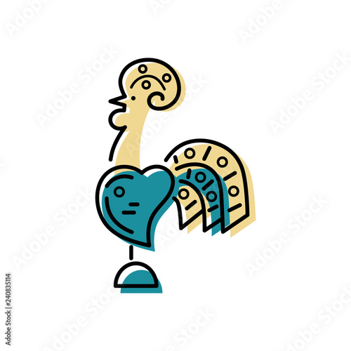 Rooster logo design. Flat and line style vector illustration. Portuguese traditional rooster.