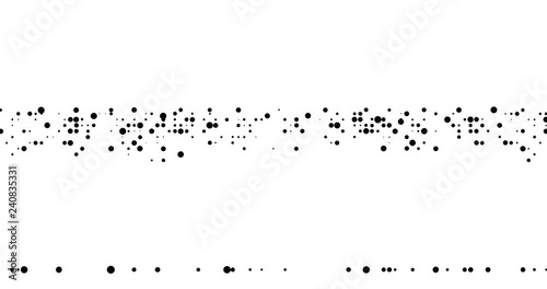 Abstract animation. Halftones black dots appear and fall under the influence of gravity on a white background.