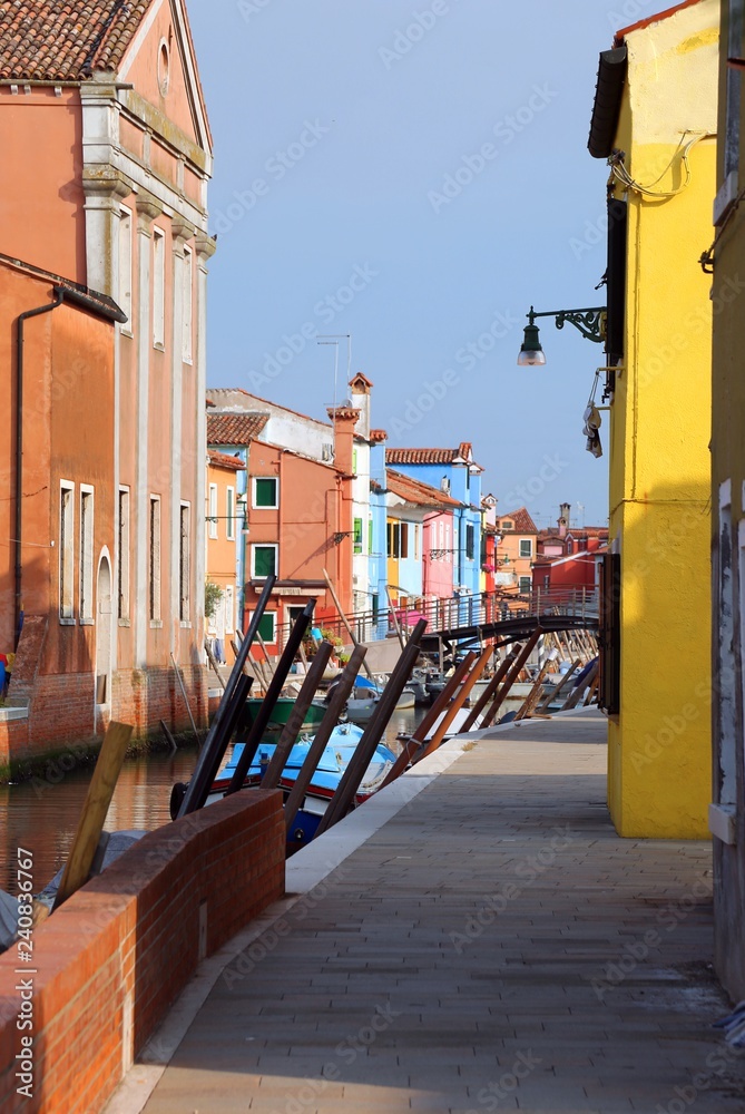 foreshortening with colorful houses in the island of Burano near