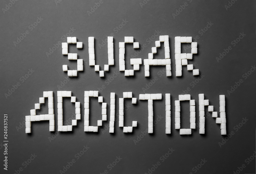 Text SUGAR ADDICTION on dark background Text SUGAR ADDICTION on dark background