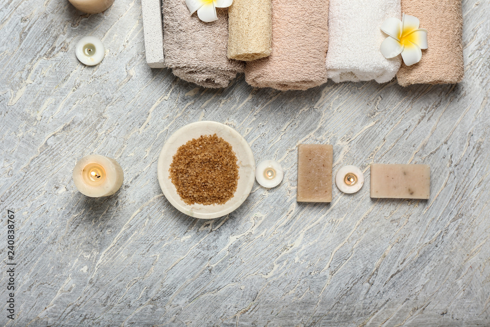 Fototapeta premium Spa composition on light wooden background