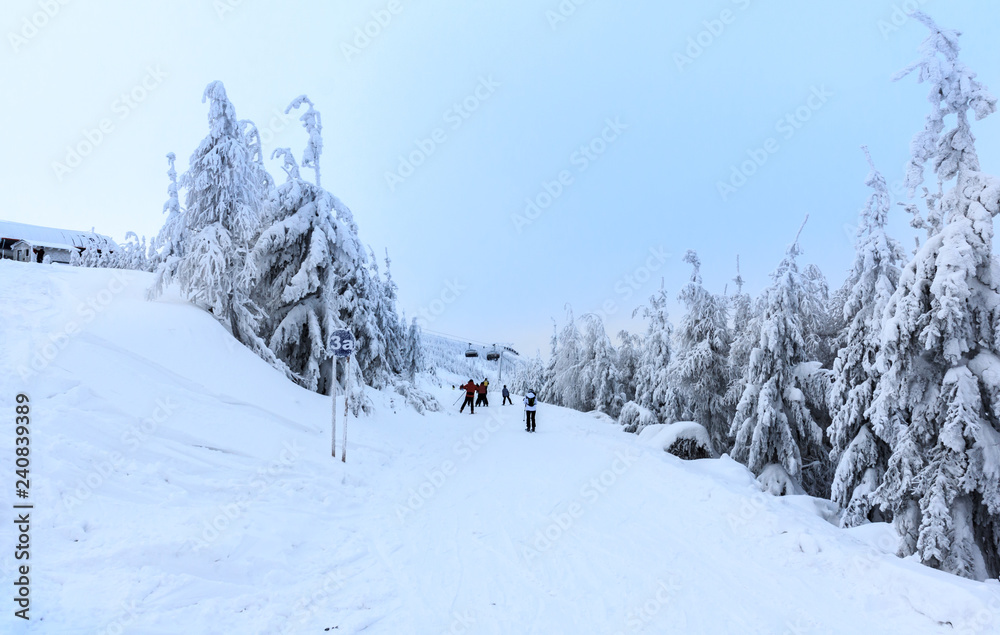 Winter in Szczyrk in Beskidy Mountains - New ski slope from Skrzyczne to Zbojnicka Kopa opened december 2018 