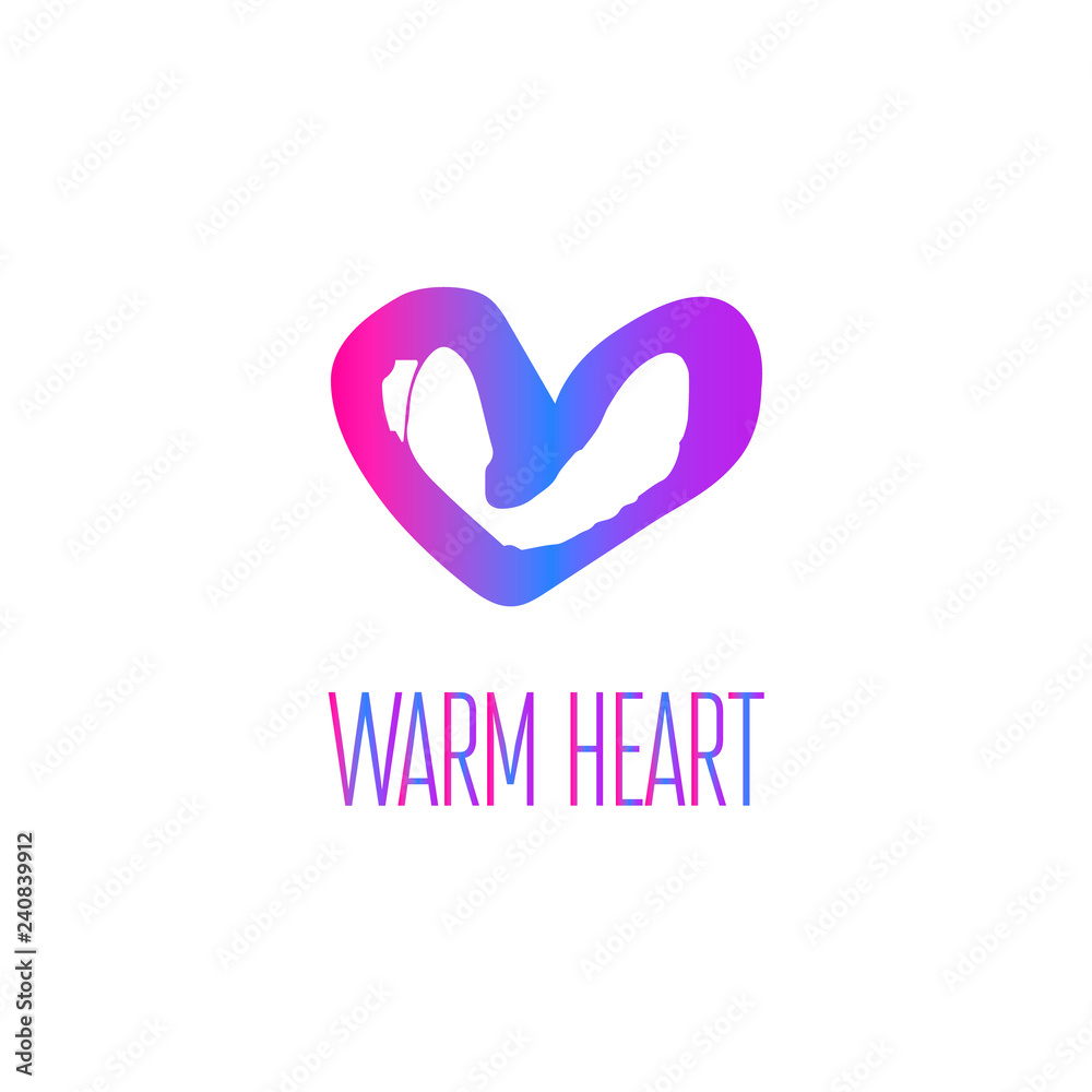 Colorful love icon.  Warm logotype heart in vector hand drawing style with gradient. 