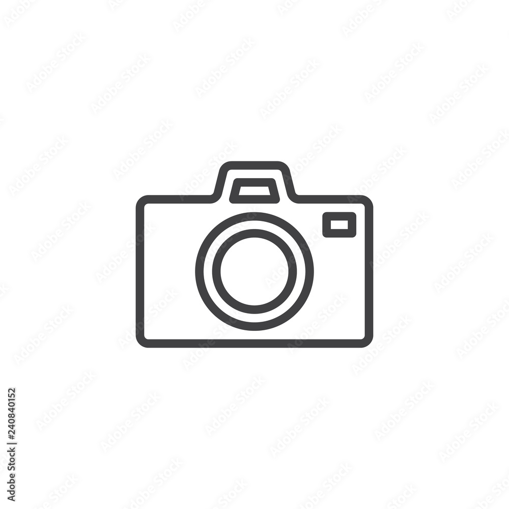 Photo camera outline icon. linear style sign for mobile concept and web design. Camera simple line vector icon. Symbol, logo illustration. Pixel perfect vector graphics