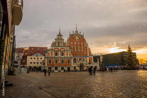 RIGA, LATVIA: House of Blackheads in old town of Riga in Latvia. Ratslaukums square. photo