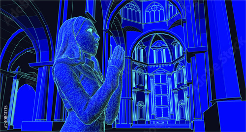 nun praying in a cathedral