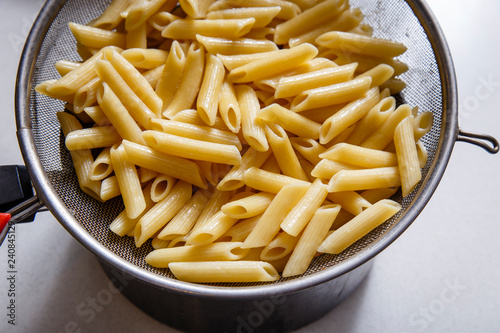 Boiled Pasta in Strainer - Close-Up