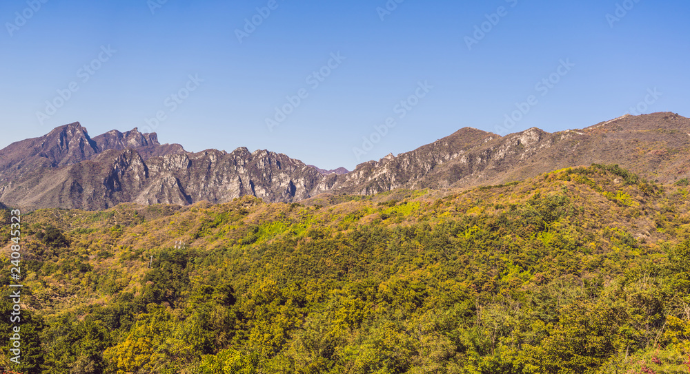 Majestic mountains near the great wall of China. Mutianyu