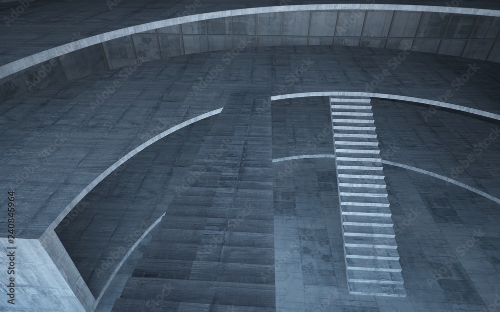 Obraz premium Abstract concrete interior multilevel public space with window. 3D illustration and rendering.