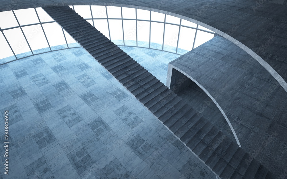 Obraz premium Abstract concrete interior multilevel public space with window. 3D illustration and rendering.