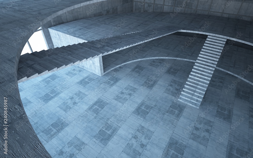 Obraz premium Abstract concrete interior multilevel public space with window. 3D illustration and rendering.