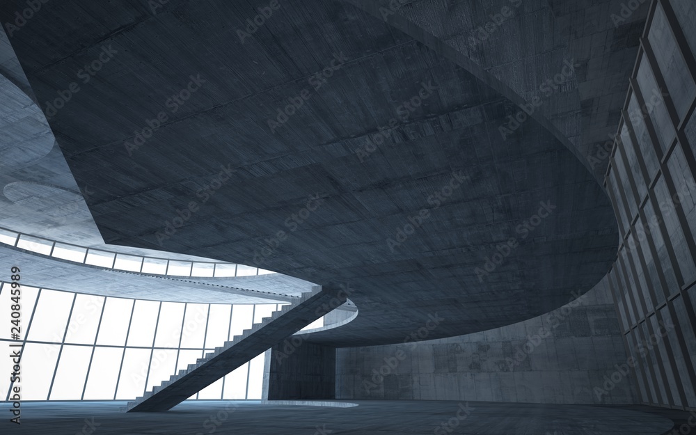 Obraz premium Abstract concrete interior multilevel public space with window. 3D illustration and rendering.