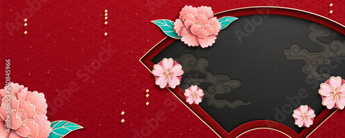 Elegant peony flowers banner
