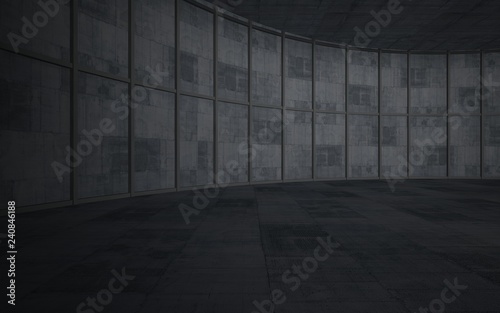 Abstract  concrete interior multilevel public space with window. 3D illustration and rendering.