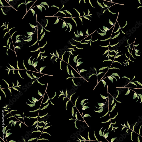 Wallpaper Mural Watercolor painting of leaf, seamless pattern on dark background Torontodigital.ca