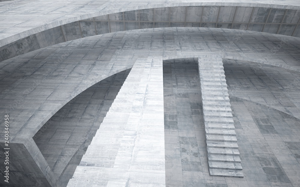 Obraz premium Abstract concrete interior multilevel public space with window. 3D illustration and rendering.