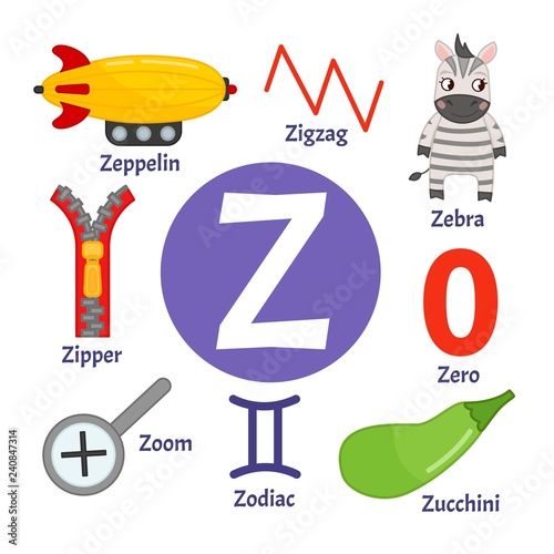 Vector Cute Kids Animal Alphabet Letter Z Set Of Cute Cartoon Illustrations Stock Vector Adobe Stock