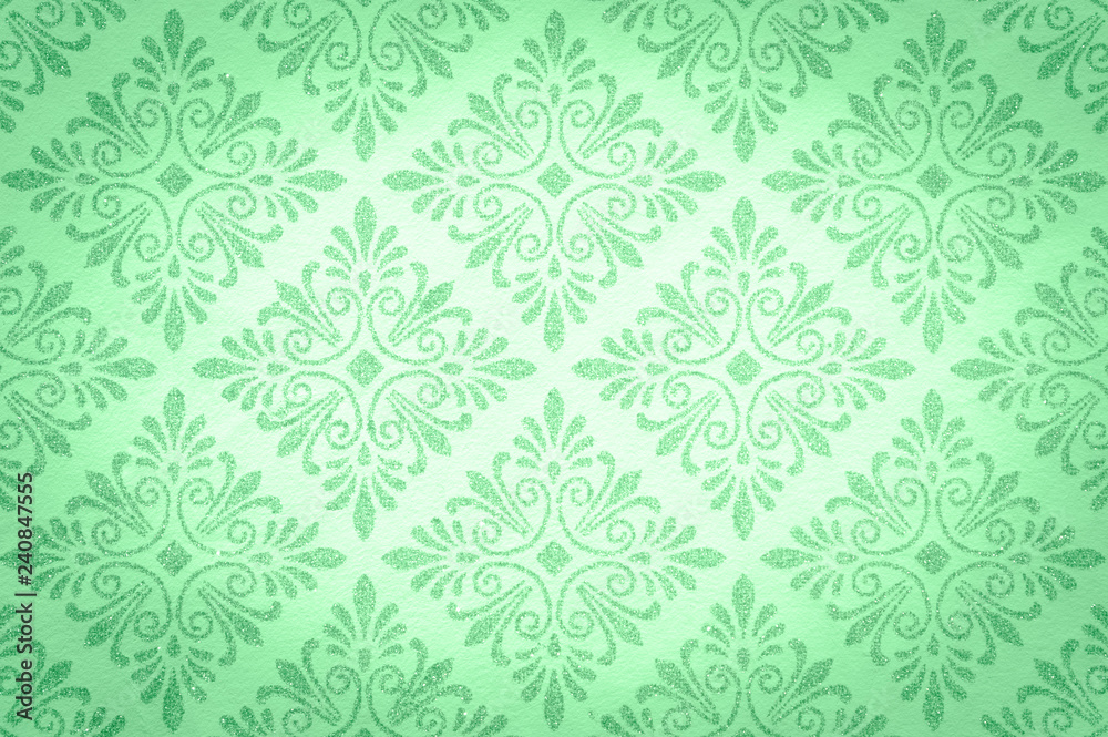 Decorative Floral Green Pattern on the White Background