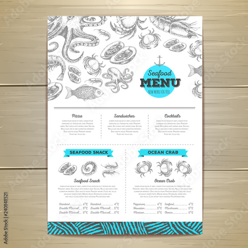 Vintage seafood menu design.