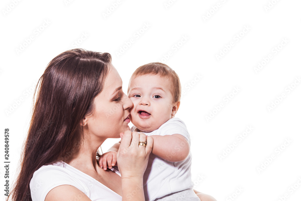 Portrait of happy mother and child isolated on white Portrait of happy mother and child isolated on white