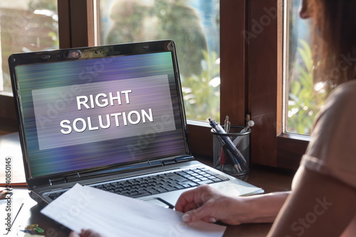 Right solution concept on a laptop screen
