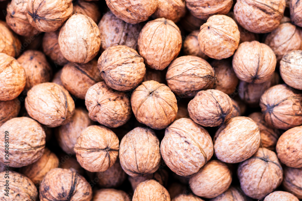 Natural walnut in shell background pattern texture Natural walnut in shell background pattern texture