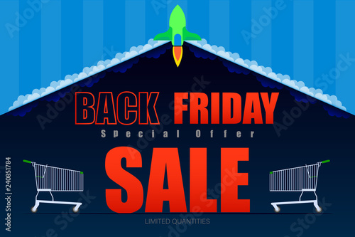rocket launch back friday up to 80% end of season special offer dark blue tone vector illustration eps10