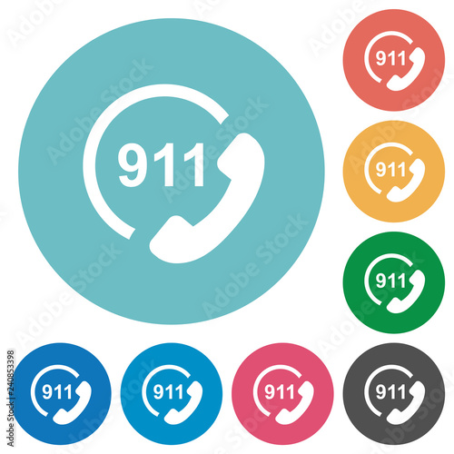 Emergency call 911 flat round icons