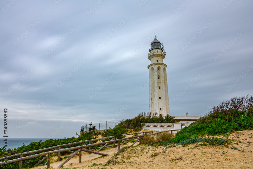 Trafalgar lighthouse in a cloudy day, bottom view