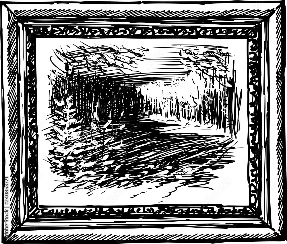 Fototapeta premium Vector image of a forest landscape in a frame
