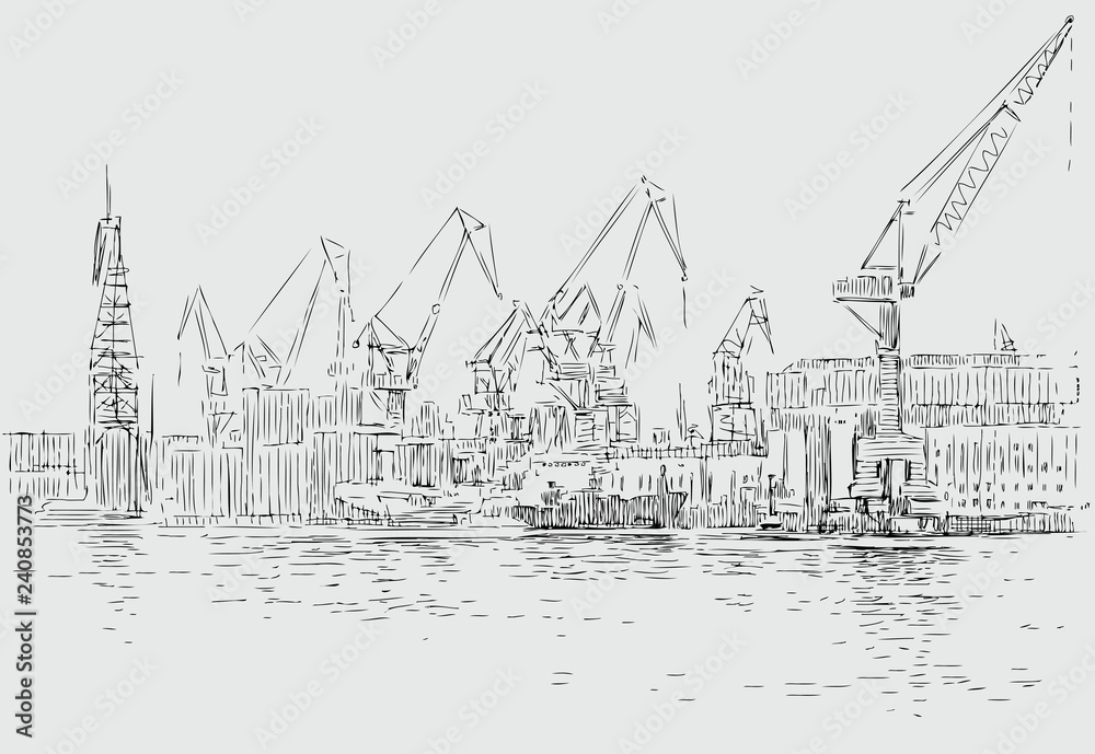 Obraz premium Vector sketch of an industrial port