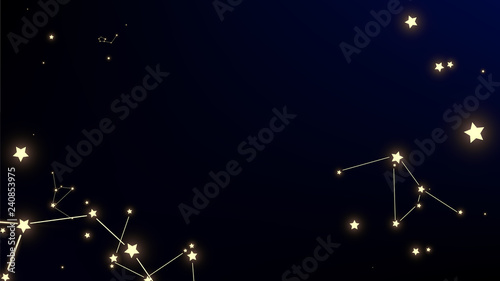 Constellation Map. Astronomical Print. Beautiful Cosmic Sky with Many Stars.     Blue Galaxy Pattern. Vector Milky Way Background.