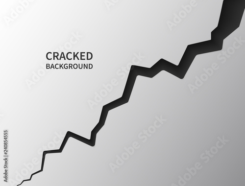 Cracked ground surface. Realistic crack texture. Earth crack. Rift on surface. Split terrain after earthquake. Crack on the wall or on the ice. Vector illustration