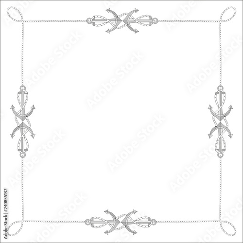 The square isolated frame from a rope, a cord with anchors. Vector illustration isolated? free for text.