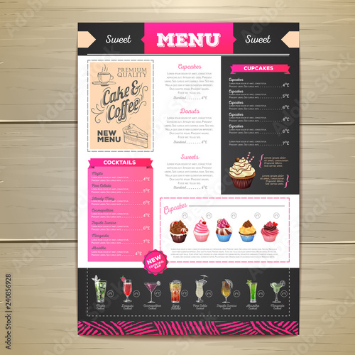 Vintage chalk drawing dessert menu design. Sweet cupcake