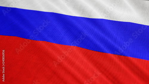 Russia flag is waving 3D animation. Symbol of Russian national on fabric cloth 3D rendering in full perspective.
